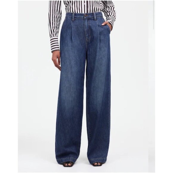 NEW Madewell Wide-Leg Harlow Airy Denim High-Rise Relaxed Dark Jeans 26 Tall - Picture 2 of 16